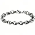 Polished silver stainless steel Cuban link bracelet with lobster clasp for men - Steel