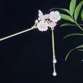 Eleganter goldener Haarschmuck mit rosa Kirschblüten, Schmetterling und Perlenquasten - Rosa Sakura Schmetterling Quaste (2519)