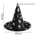 Black Halloween witch hat with silver foil prints featuring pumpkin and bat motifs - Black Silver Bronzing Witch Hat