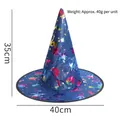 Dark blue Halloween witch hat with gold foil patterns and 35cm height specification - Blue Colored Gold Witch Hat