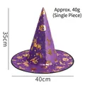 Purple Halloween witch hat with gold foil pumpkin patterns and 35cm height - Purple Gold Bronzing Witch Hat