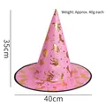 Pink Halloween witch hat with gold foil bats and stars patterns, weight approx. 40g/pcs - Pink Gold Bronzing Witch Hat