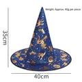 Blue and gold Halloween witch hat with sparkling patterns of cats and bats - Blue Gold Bronzing Witch Hat