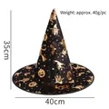 Black and gold Halloween witch hat with pumpkin and bat prints, height 35cm, width 40cm - Black Gold Bronzing Witch Hat
