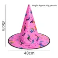 Pink metallic witch hat for Halloween with colorful bats and stars, 35cm high and 40cm wide - Pink Colored Gold Witch Hat