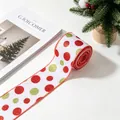 Close-up of festive white linen ribbon with red and green glitter polka dots for Christmas tree - White Polka Dot Style (R-C96)