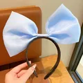 Oversized light blue satin bow headband hair accessory for women and girls style - Blue Mesh Bow (Small)