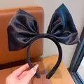 Elegant oversized black glittery bow headband for women sweet princess hair accessory - Black Mesh Bow (Small)