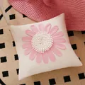 Pink 3D floral accent pillow case on a soft beige background with a square pattern - Pink Leaf New Sunflower Pillowcase (Cover Only)