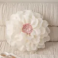Pink and white floral decorative 3D pillow cover in peony shape for sofa decor - New Beautiful Beige Tulle Peony (Cover Only) / 52cm