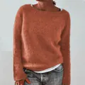 Detailed view of women's casual burnt orange solid color knit sweater with long sleeves - 3XL / Orange Red