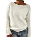 Detailed view of a cozy white fuzzy knitted sweater for women on a studio model - 3XL / White