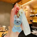 Light blue resin French Bulldog keychain with soft silicone strap and gold keyring - Crystal Sitting French Bulldog-Blue
