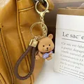 Cute brown resin bear keychain with guitar and stylish brown braided cord for bags - Animal Band-Brown Bear
