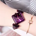 Orologio elegante da donna con quadrante viola, cinturino in pelle e bracciale a stella - Cassa Viola Quadrante Viola Cinturino Viola Scuro