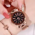 Women's rose gold starry sky watch with magnetic mesh band and Roman numerals - Mesh Strap Rose Gold Case Rose Gold Strap