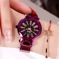 Women's rose gold watch with purple starry dial and Milanese mesh bracelet strap - Mesh Strap Purple Case Purple Strap