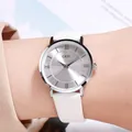 GEDI retro women's watch with silver Roman dial and elegant white leather textured strap - Silver Case White Dial White Strap