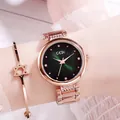 Elegante reloj para mujer en oro rosa con esfera verde esmeralda y pulsera de estrella - Caja Oro Rosa Esfera Verde