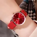 Elegant women's watch with red leather strap, rose gold case and Roman numeral dial - Rose Gold Case Red Dial Red Strap