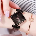 Orologio Gedi da donna al quarzo con quadrante nero quadrato e cinturino in pelle - Cassa Nera Quadrante Nero Cinturino in Pelle Nera