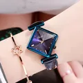 Orologio al quarzo da donna con quadrante sfumato blu-viola e cinturino in pelle nera - Cassa Blu Quadrante Blu Cinturino Blu Scuro