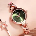 Élégante montre à quartz GEDI en or rose avec cadran vert foncé et cristaux - Boîtier Or Rose Cadran Vert Bracelet Or Rose