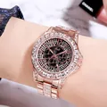 Lujoso reloj Gedi para mujer en oro rosa con bisel engastado de cristales y esfera negra - Caja Oro Rosa Esfera Negra