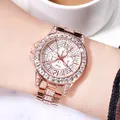 Reloj de lujo para mujer en oro rosa con esfera de cristales y correa de acero - Caja de Oro Rosa Esfera Blanca