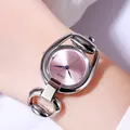 Women's quartz bracelet watch featuring a silver alloy chain and a soft pink sunray dial - Silver Case Pink Dial