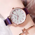 GEDI women watch with gradient purple magnetic Milanese strap and sparkling glitter dial - Purple Strap Silver Dial
