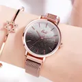 Rose gold mesh watch with starry gradient dial and matching star bracelet - Gradient Black