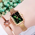 Montre carrée dorée élégante avec cadran vert et bracelet étoile assorti - Montre Avec Bracelet Hexagramme / Or/Vert