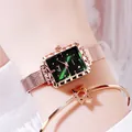 Montre en maille or rose avec cadran rectangulaire vert et bracelet étoile femme - Montre Avec Bracelet Hexagramme / Or Rose Vert