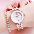 Roségoldene Quarzuhr mit weißem Inlay-Armband und passendem Kristall-Tennisarmband - Roségold Gehäuse Weißes Zifferblatt