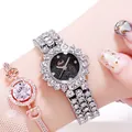 Gedi luxury women's watch featuring a black starry dial and full diamond setting - Silver Case Black Dial