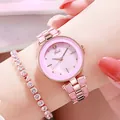 Elegante roségoldene Uhr mit rosa Zifferblatt und passendem Kristall-Armband-Set - Roségold Gehäuse Rosa Zifferblatt