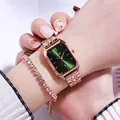 Orologio donna rettangolare oro rosa con quadrante verde soleil e funzione datario - Cassa Oro Rosa Quadrante Verde Cinturino Oro Rosa
