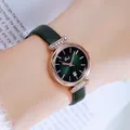 Women's quartz watch with emerald green dial, rose gold diamond case and leather strap - Rose Gold Case Green Dial Green Strap
