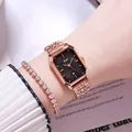 Orologio al quarzo ottagonale da donna in oro rosa con quadrante nero e datario - Cassa Oro Rosa Quadrante Nero Cinturino Oro Rosa