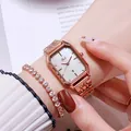 Orologio ottagonale in oro rosa da donna con data e bracciale tennis di diamanti - Cassa Oro Rosa Quadrante Bianco Cinturino Oro Rosa