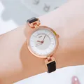 GEDI minimalist rose gold watch with white dial and slim black leather strap for women - Rose Gold Case White Dial Black Strap