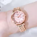 Montre élégante en acier or rose avec cadran en nacre rose doux pour femmes chic - Boîtier Or Rose Cadran Doré