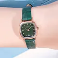 Orologio quadrato da donna con cinturino in pelle verde scuro e cassa in oro rosa - Cassa Oro Rosa Quadrante Verde Cinturino Verde