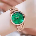 Montre femme en or rose avec élégant cadran vert émeraude et chiffres romains - Boîtier Or Rose Cadran Vert