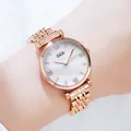 Montre à quartz pour femme en or rose avec cadran blanc et bracelet élégant en métal - Boîtier Or Rose Cadran Blanc