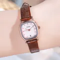 Women's rose gold square watch with brown crocodile pattern leather strap and date display - Rose Gold Case White Dial Coffee Strap