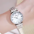 Élégante montre GEDI pour femme en acier argenté avec cadran romain blanc perle - Boîtier Argent Brillant Cadran Blanc