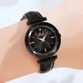 Elegant Gedi women quartz watch featuring black sunburst dial and patent leather strap - Black Case Black Dial Black Strap