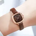 Montre GEDI élégante pour femme cadran carré bracelet en cuir brun et boîtier en or rose - Boîtier Or Rose Cadran Café Bracelet Café Foncé